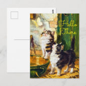 Vintage Curious Kittens Butterfly Hello There` ポストカード (正面/裏面)
