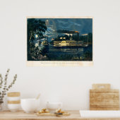 Vintage Currier & Ives Steamboats in Moonlight ポスター (キッチン)