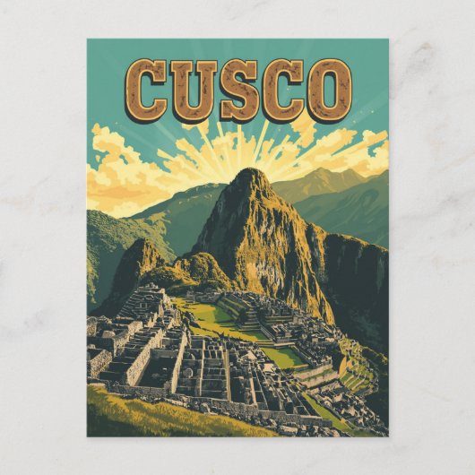 Vintage Cusco Peru Travel Poster Ruins ポストカード (正面)