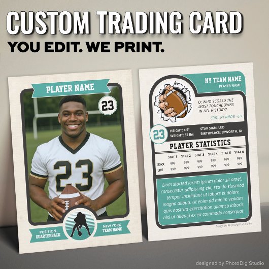 Vintage Custom Football Trading Card, Teal Player コーリングカード