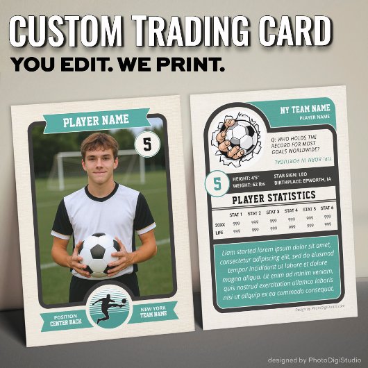 Vintage Custom Soccer Trading Card, Teal Player コーリングカード