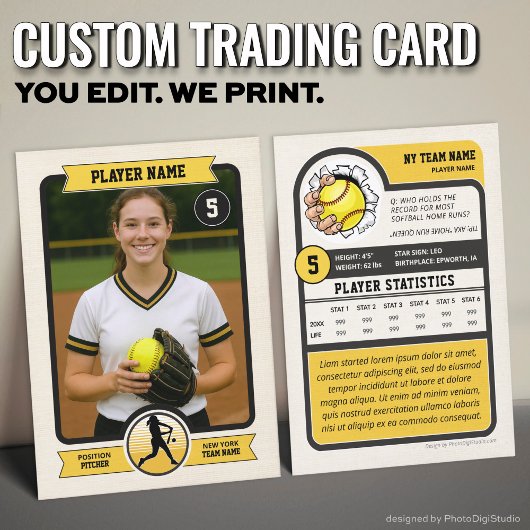 Vintage Custom Softball Trading Card, Gold Player コーリングカード
