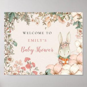Vintage Cute Bunny Welcome Baby Shower ポスター