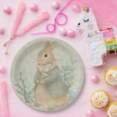  vintage cute bunny with flowers Paper Plate ペーパープレート (パーティー)