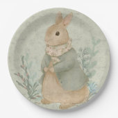  vintage cute bunny with flowers Paper Plate ペーパープレート (正面)