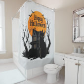 Vintage Cute Cat Bat Happy Halloween シャワーカーテン (インサイチュ)