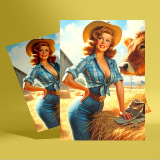 Vintage Cute Cowgirl Pin-up ポストカード