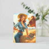 Vintage Cute Cowgirl Pin-up ポストカード (スタンド正面)