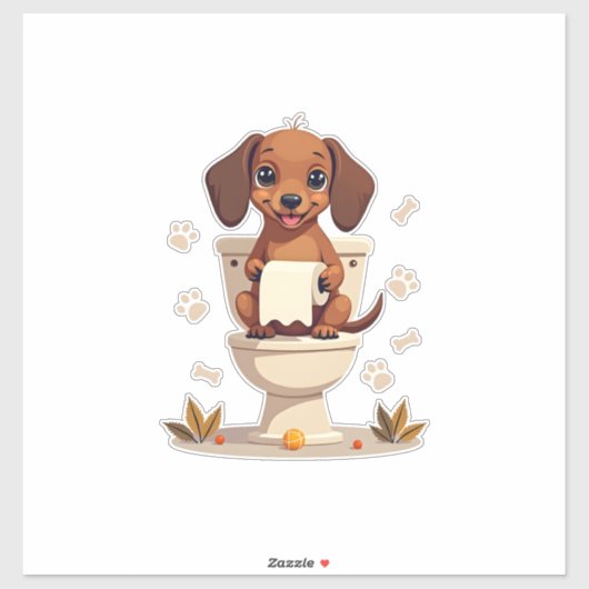 Vintage Cute Dachshund on Toilet Cartoon Bathroom  シール (シート)