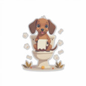 Vintage Cute Dachshund on Toilet Cartoon Bathroom  シール (正面)