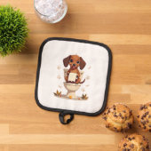 Vintage Cute Dachshund on Toilet Cartoon Bathroom  鍋敷き (トップダウン)