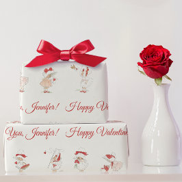 Vintage Cute Girls Red Hearts Name Valentine's Day ラッピングペーパー