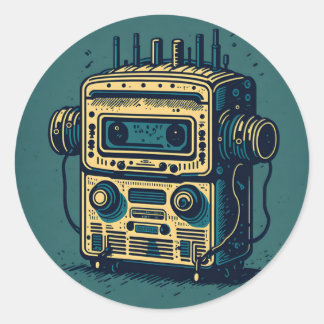 vintage cute robot radio cassette old dirty rustic ラウンドシール