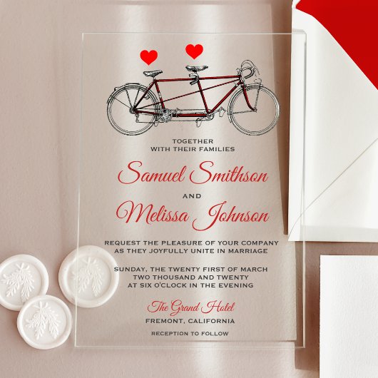 Vintage Cute Tandem Bicycle Wedding アクリル招待状
