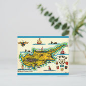 Vintage Cyprus Map Postcard ポストカード (スタンド正面)