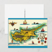 Vintage Cyprus Map Postcard ポストカード (正面/裏面)