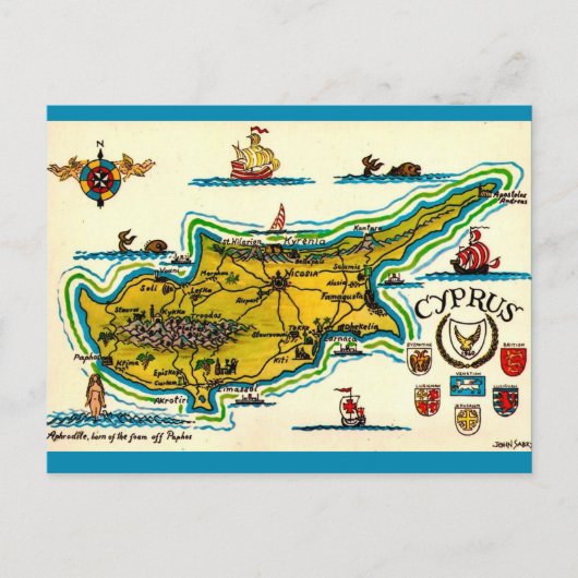 Vintage Cyprus Map Postcard ポストカード (正面)