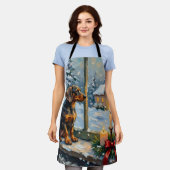 Vintage Dachshund by Cozy Christmas Window エプロン (着用した状態)