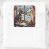 Vintage Dachshund by Cozy Christmas Window スクエアシール (バッグ)