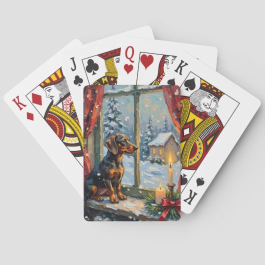 Vintage Dachshund by Cozy Christmas Window トランプ (裏面)