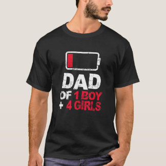 Vintage Dad   Dad Of 1 Boy & 4 Girls Battery Low F Tシャツ