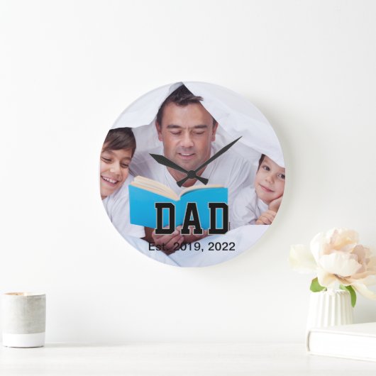 Vintage Dad Established Gift Photo ラージ壁時計 (ホーム)