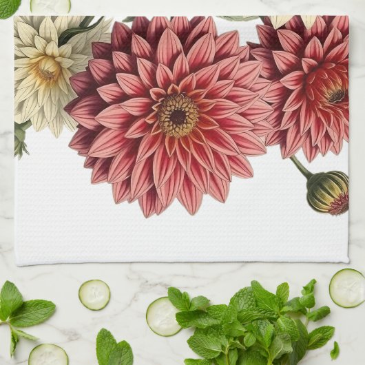 Vintage Dahlias キッチンタオル (折り畳み)