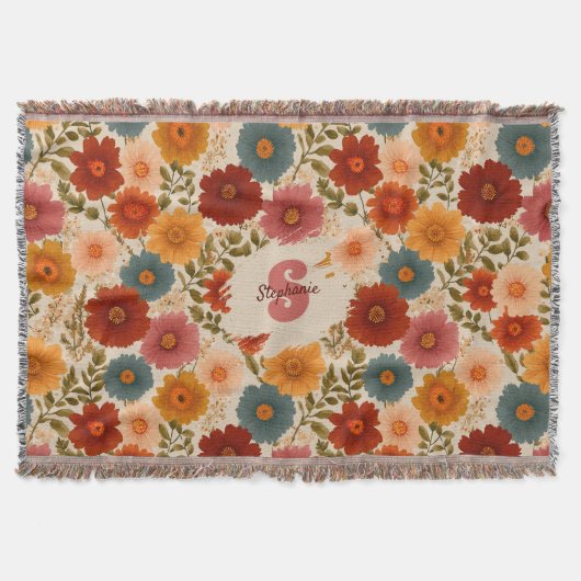 Vintage Daisy Floral Pattern スローブランケット (正面)