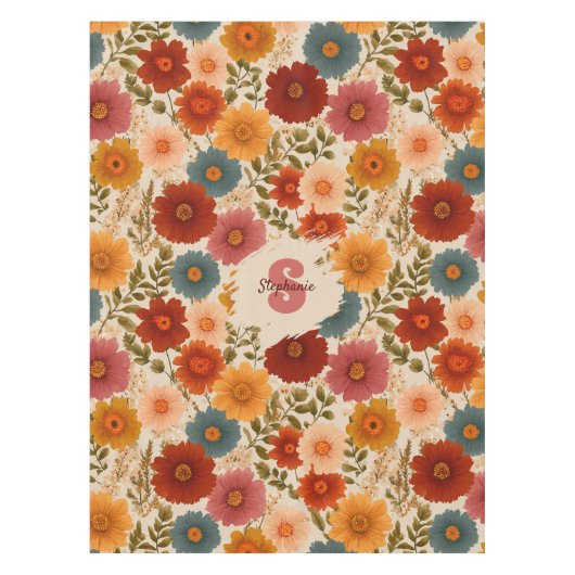 Vintage Daisy Floral Pattern テーブルクロス (正面)