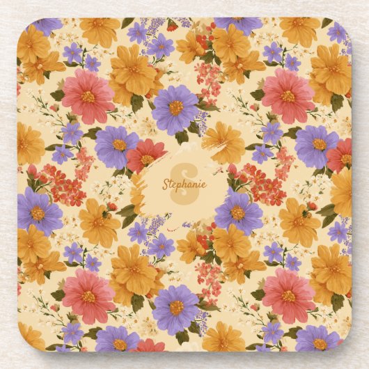 Vintage Daisy Floral Pattern (2) コースター (正面)