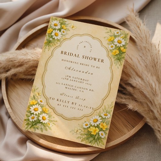 Vintage Daisy Wildflower Bridal Shower 招待状