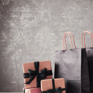 Vintage damask & script purple taupe & silver gray 薄葉紙