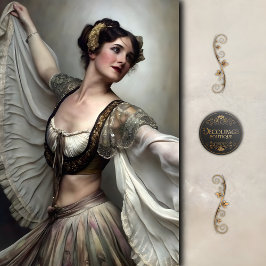 Vintage Dancer in Gold and Ivory Decoupage 薄葉紙