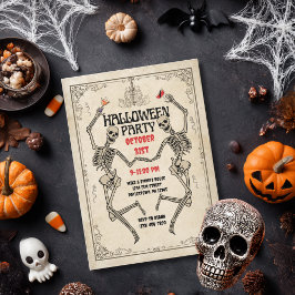 Vintage Dancing Skeleton Elegant Gothic Halloween 招待状