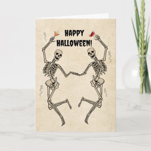 Vintage Dancing Skeleton Spooky Gothic カード (正面)