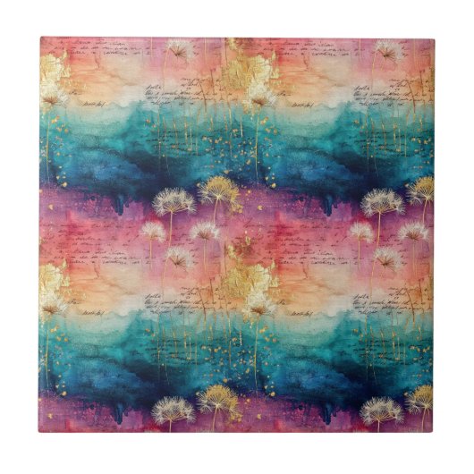 Vintage Dandelion Abstract Pattern (1) タイル (正面)