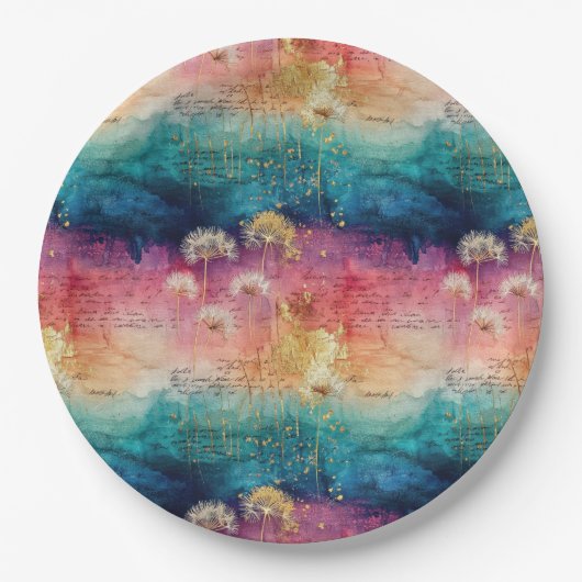 Vintage Dandelion Abstract Pattern (1) ペーパープレート (正面)