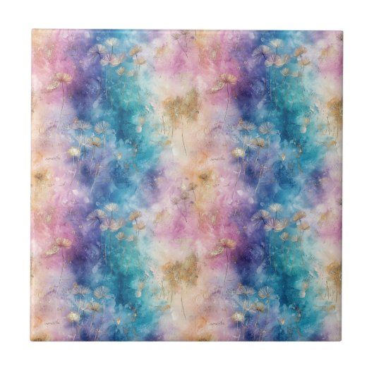 Vintage Dandelion Abstract Pattern (2) タイル (正面)