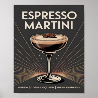 Vintage Dark Brown Art Deco Espresso Martini ポスター