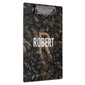 Vintage dark brown tooled leather monogram name クリップボード (右)