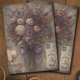 Vintage Dark Floral Bouquet Ephemera Decoupage  薄葉紙