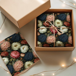 Vintage Dark Floral Peony in Pink White and Blue 薄葉紙