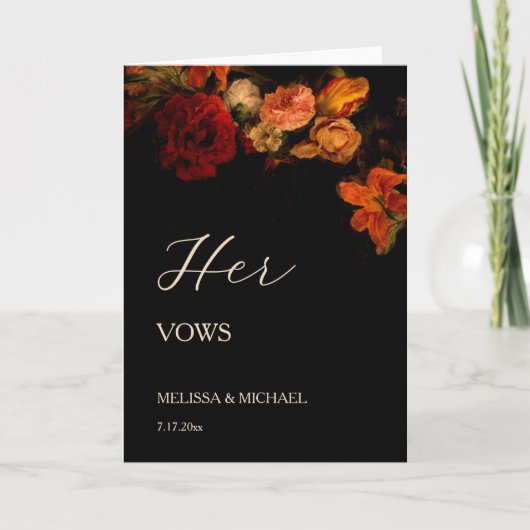 Vintage Dark Floral Wedding Vow Card カード (正面)