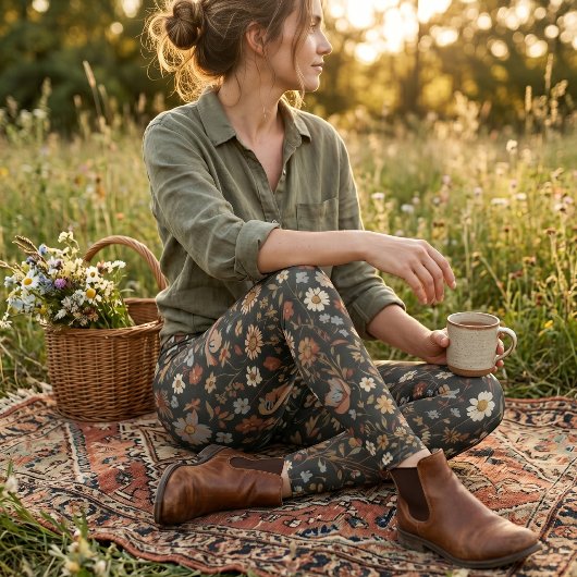 Vintage Dark Floral Wildflower レギンス