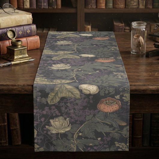 Vintage Dark Moody Floral William Morris ショートテーブルランナー