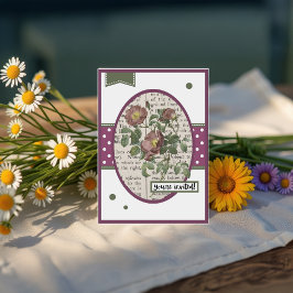 Vintage Dark Pink Rose Details on the back 招待状