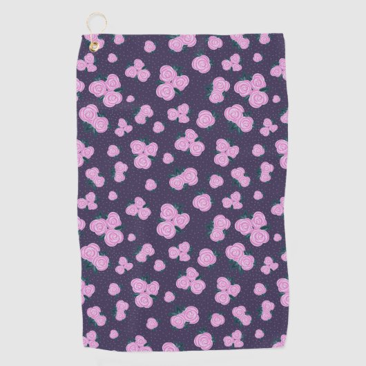 Vintage dark purple florals ゴルフタオル (正面)