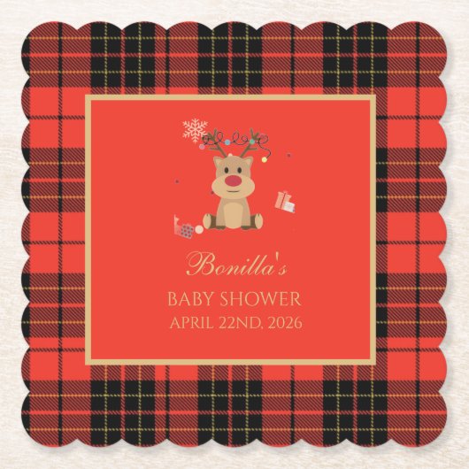 Vintage Dark Red Baby Shower  Paper Coaster ペーパーコースター (正面)