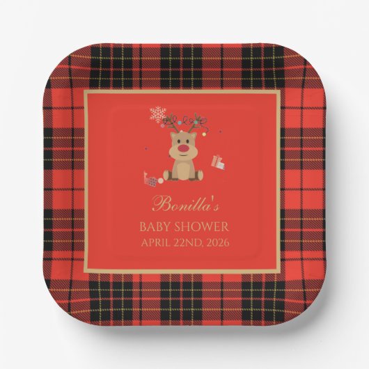 Vintage Dark Red Baby Shower  Paper Coaster ペーパープレート (正面)