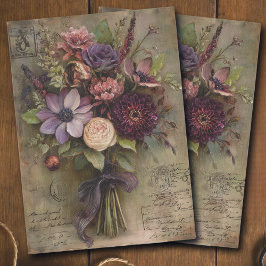 Vintage Dark Wildflower Bouquet and Decoupage  薄葉紙